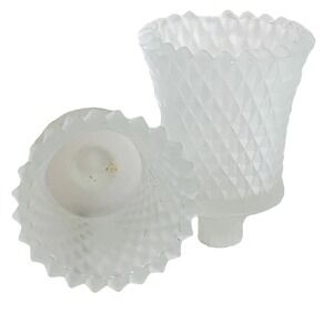 Set of 2 Frosted Glass Diamond Cut Votive Candle Holders Home Interiors Vintage